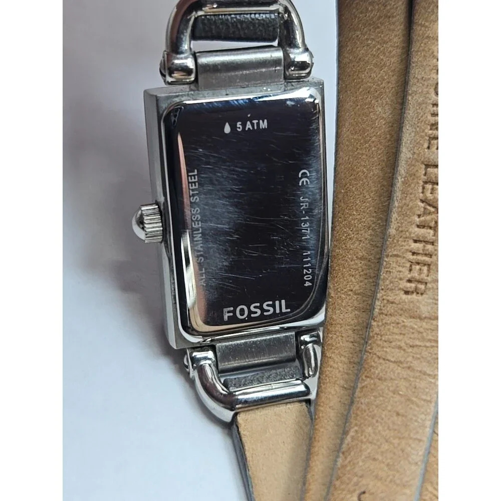 Fossil Delaney JR1371 Womens Gray Silver Tank Wrap Leather Watch New Battery